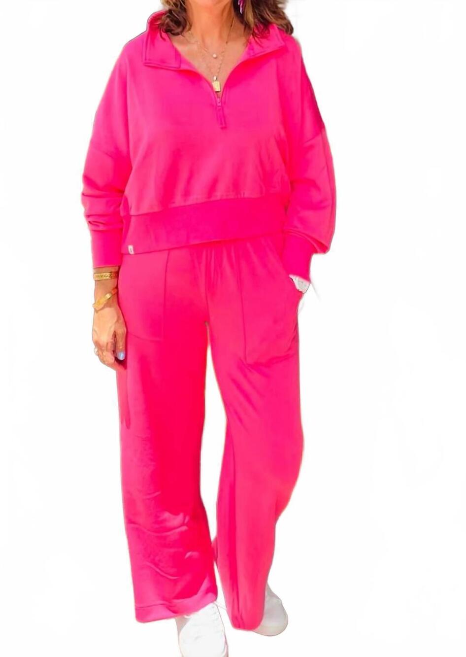 NEW HYFVE terry half zip top and pant set in taffy pink